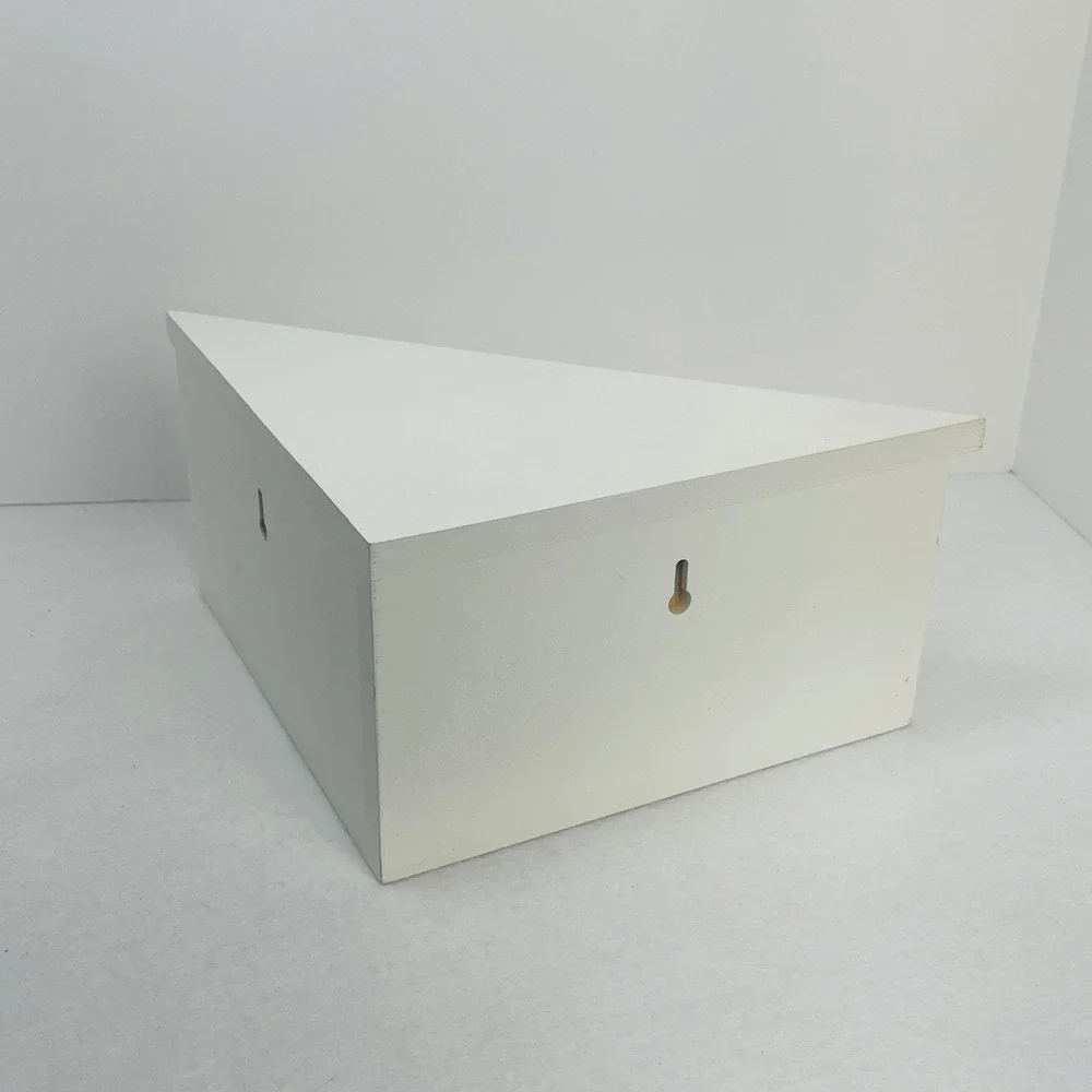 White Wooden Corner Wall Shelf with Storage Drawer and 3 Knobs Floating Shelf